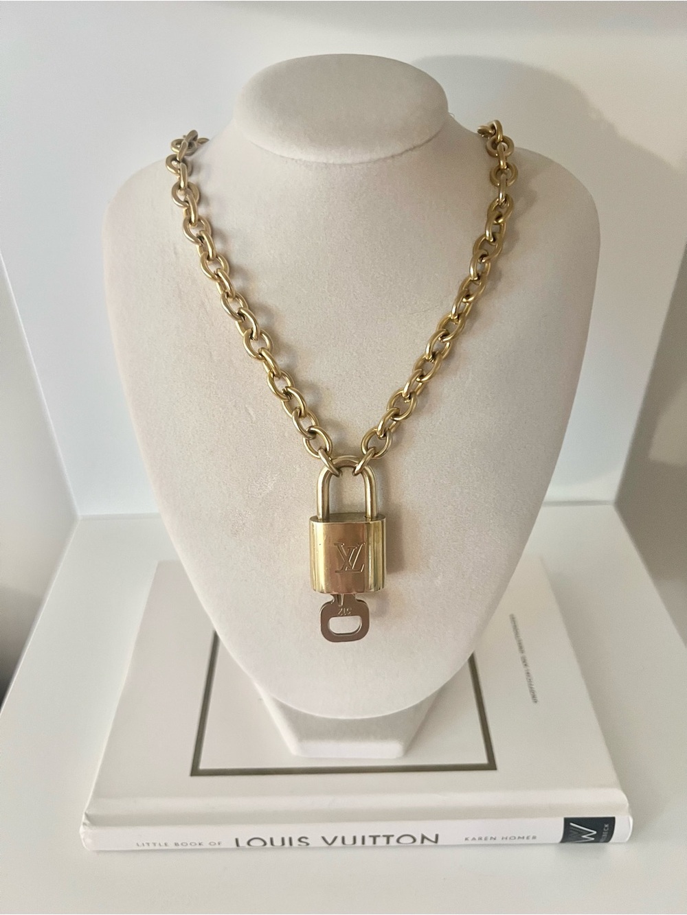 Louis Vuitton Gold Chunky Chain Necklace with Padlock Pendant